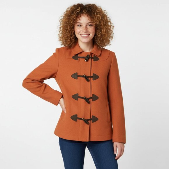 Gap Wool Blend Duffle Coat Winter Fall Peacoat Jacket Orange Brown Zipper Toggle - Picture 1 of 14